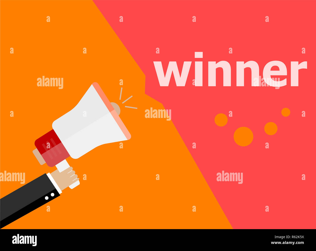 Design piatto il concetto di business. Vincitore di digital marketing business man holding megafono per il sito web e la promozione di banner. Foto Stock