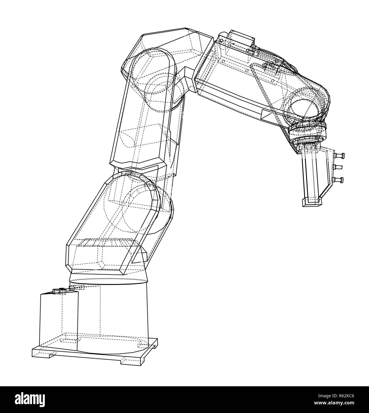 3D delineare il braccio robotico. 3d illustrazione Foto Stock