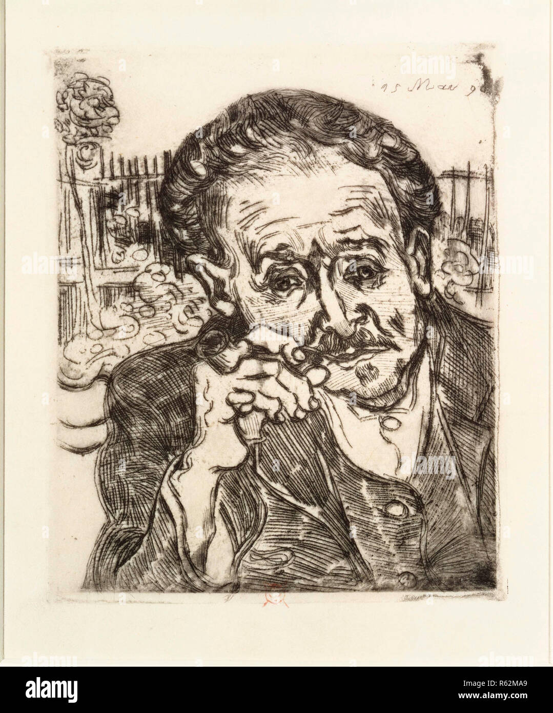 Il dottor Gachet. Data/Periodo: 1890. Opere su carta. Acquaforte su carta. Altezza: 7 mm (0,27 in); larghezza: 5,75 mm (0,22 in). Autore: Vincent van Gogh. Foto Stock