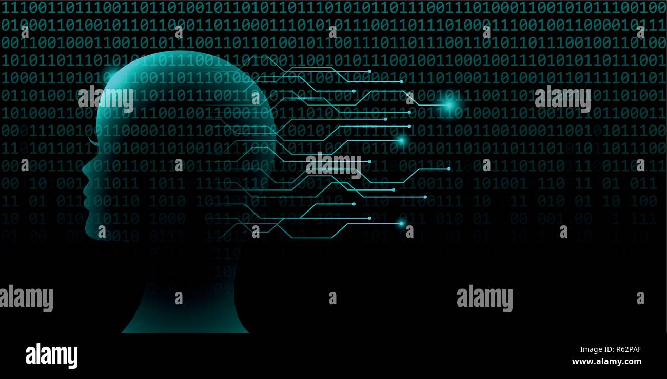 Femmina intelligenza artificiale concetto tecnologico con codice binario sfondo illustrazione vettoriale EPS10 Illustrazione Vettoriale