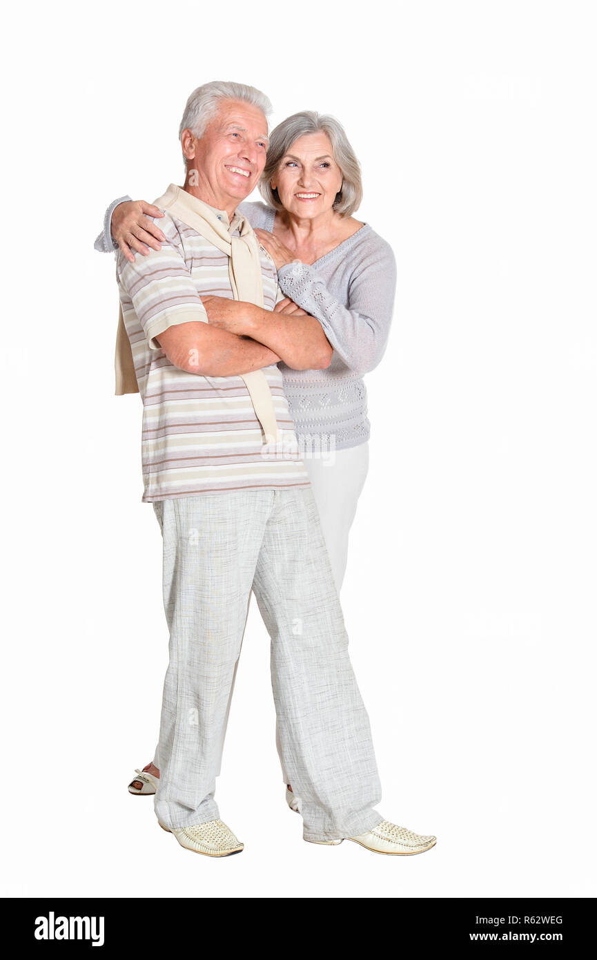 Ritratto di bella coppia senior in posa su sfondo bianco Foto Stock