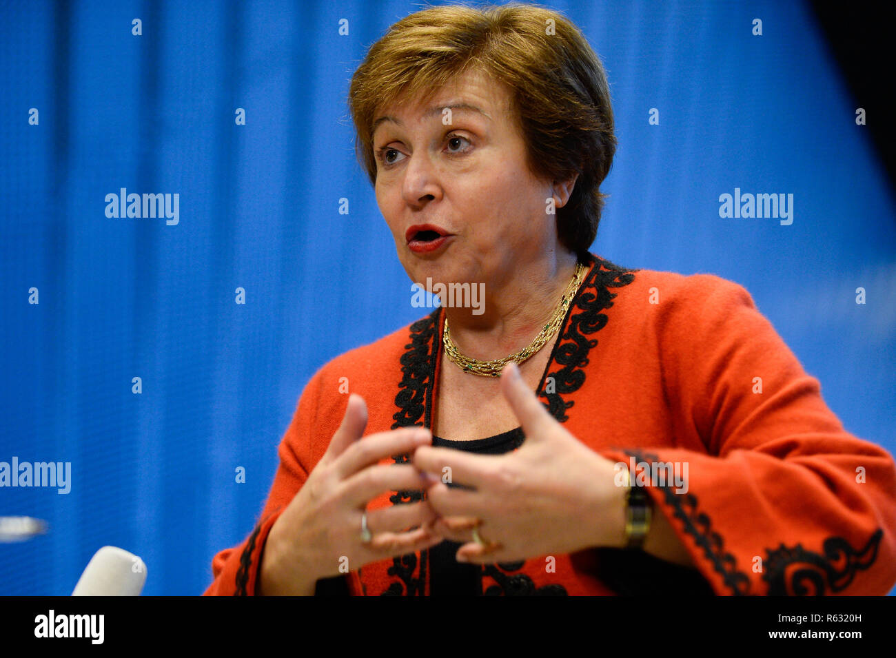 Katowice in Polonia. 3 dicembre, 2018. Kristalina Georgieva, Banca Mondiale CEO visto parlando durante un colloquio presso il COP24 Conferenza ONU sui Cambiamenti Climatici 2018. Credito: Omar Marques/SOPA Immagini/ZUMA filo/Alamy Live News Foto Stock