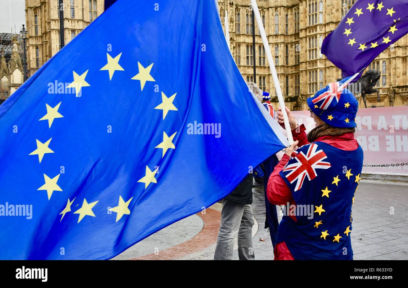 Londra, Regno Unito. 3 dicembre, 2018. Anti Brexit sostenitori dimostrare al di fuori della sede del Parlamento,Westminster,London.UK Credit: Michael melia/Alamy Live News Foto Stock