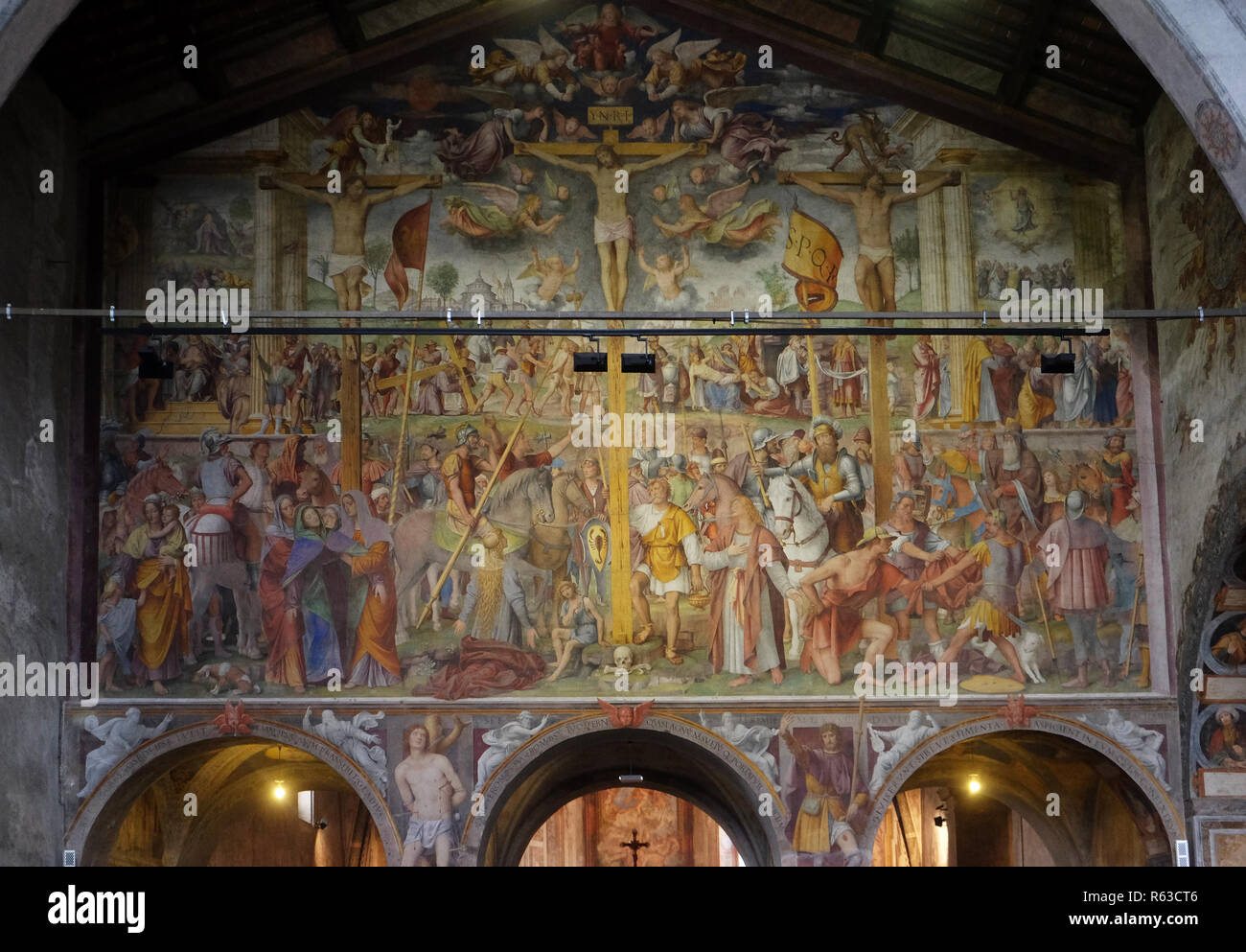 La passione e la Crocifissione di Bernardino Luini, affresco nella chiesa di Santa Maria degli Angeli a Lugano, Svizzera Foto Stock