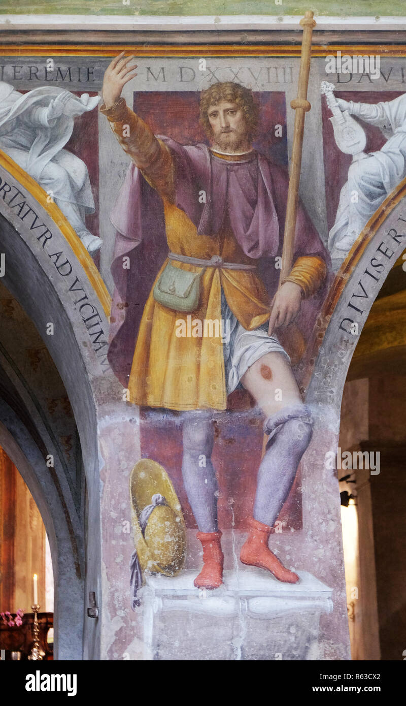 Saint Roch di Bernardino Luini, affresco nella chiesa di Santa Maria degli Angeli a Lugano, Svizzera Foto Stock