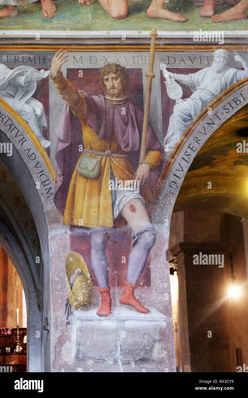 Saint Roch di Bernardino Luini, affresco nella chiesa di Santa Maria degli Angeli a Lugano, Svizzera Foto Stock