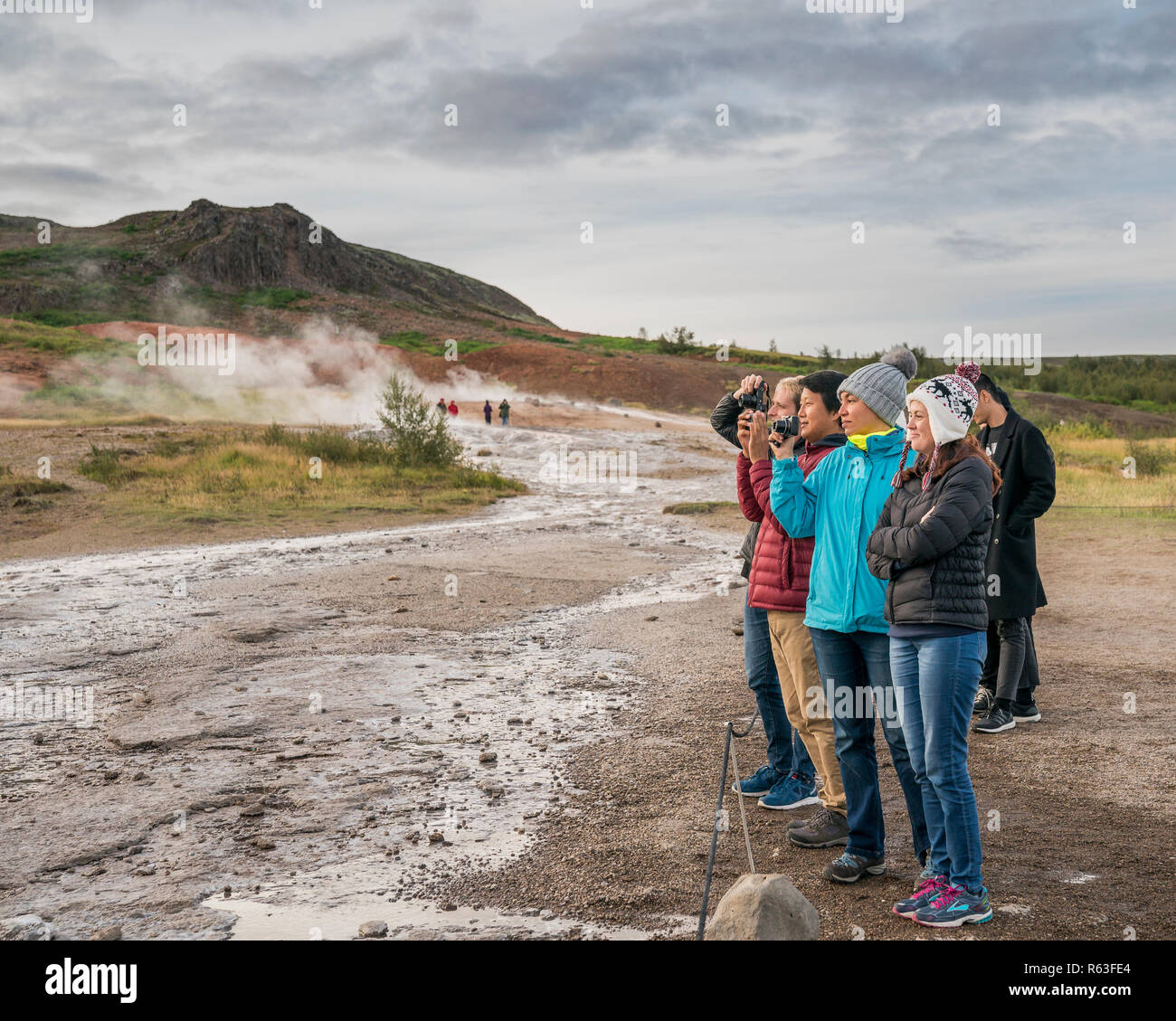 Area geotermica, Strokkur-Geysir, Islanda Foto Stock
