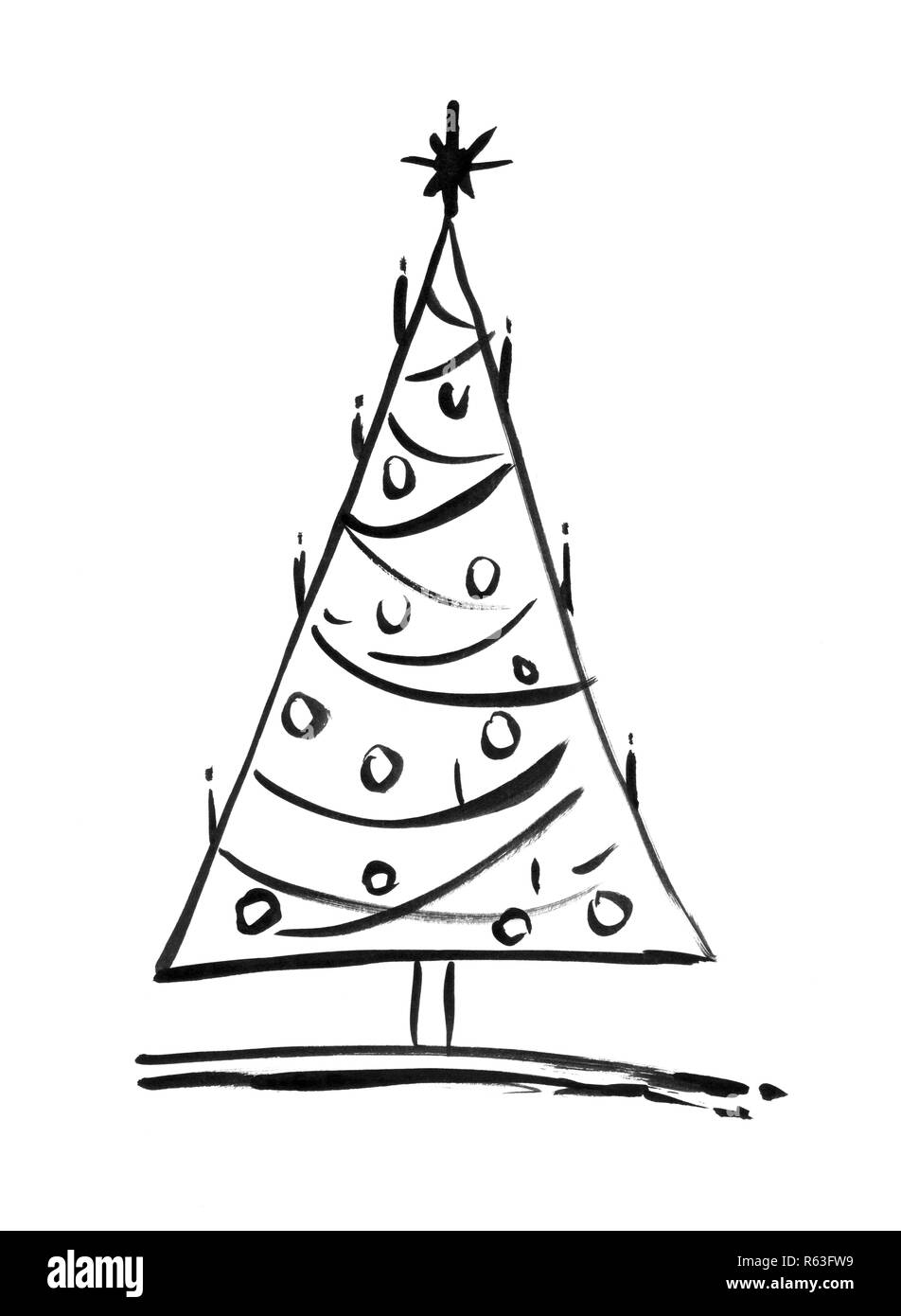 Inchiostro nero Grunge artistico disegno a mano di albero di Natale Foto Stock