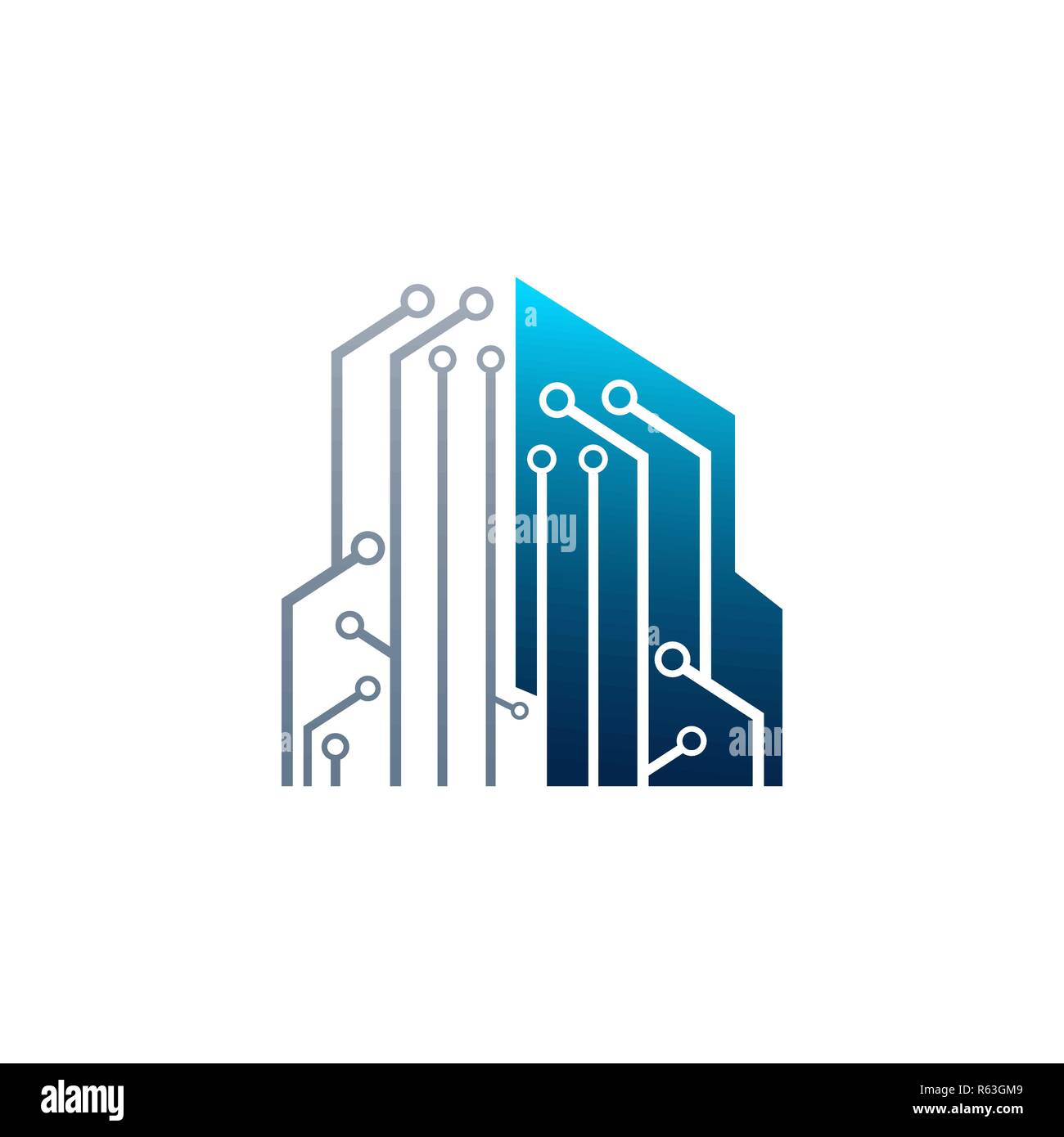 Circuito di elemento tech. Icona di elettronica. Elettronica digitale logo design. Creative circuiti elettronici vettore logo Illustrazione Vettoriale