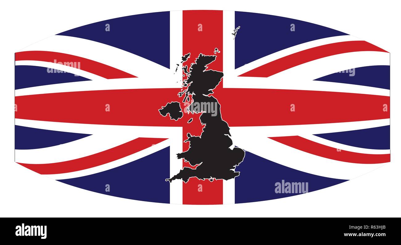 Una silhouette del Regno Unito impostato su una bandiera europea deformato Illustrazione Vettoriale
