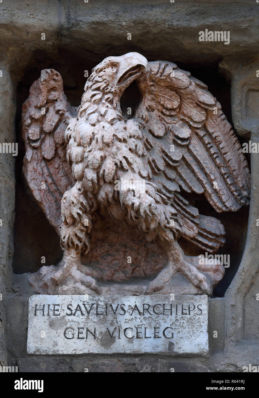 Eagle scultura di Michelangelo Buonarroti sulla facciata di Palazzo d'Accursio Bologna, Italia, italiano. ( Emilia Romagna ) Foto Stock