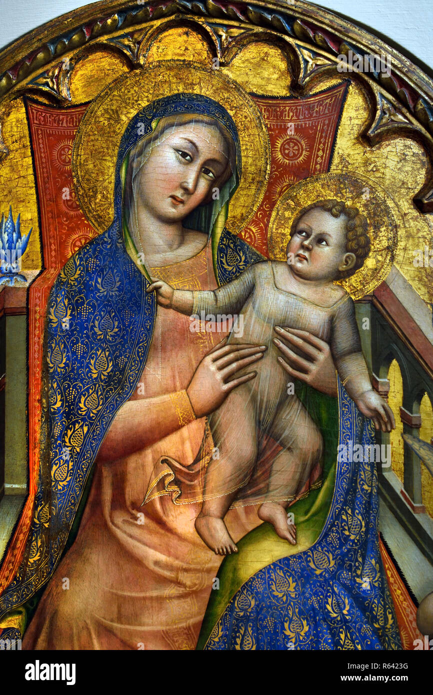 Sant'Elena in adorazione della croce ed una monaca - Saint Helena in adorazione della croce e una suora 1375 da Simone di Filippo, chiamato 'de 'Crocefissi, 1355 - 1399, del secolo XIV, Italia, italiano. Foto Stock