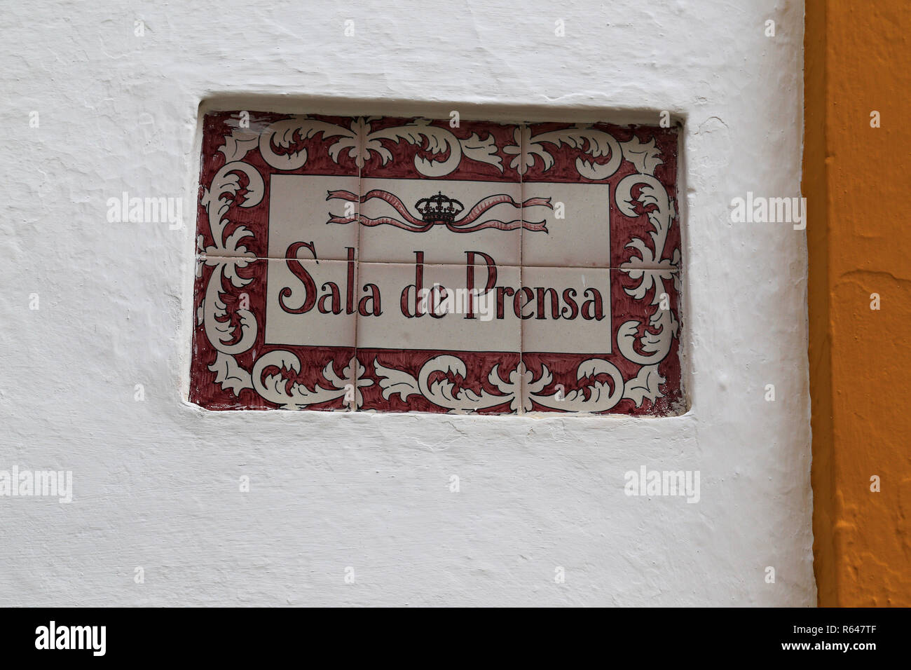 Sala de Prensa segno a Siviglia il Bullring. Foto Stock