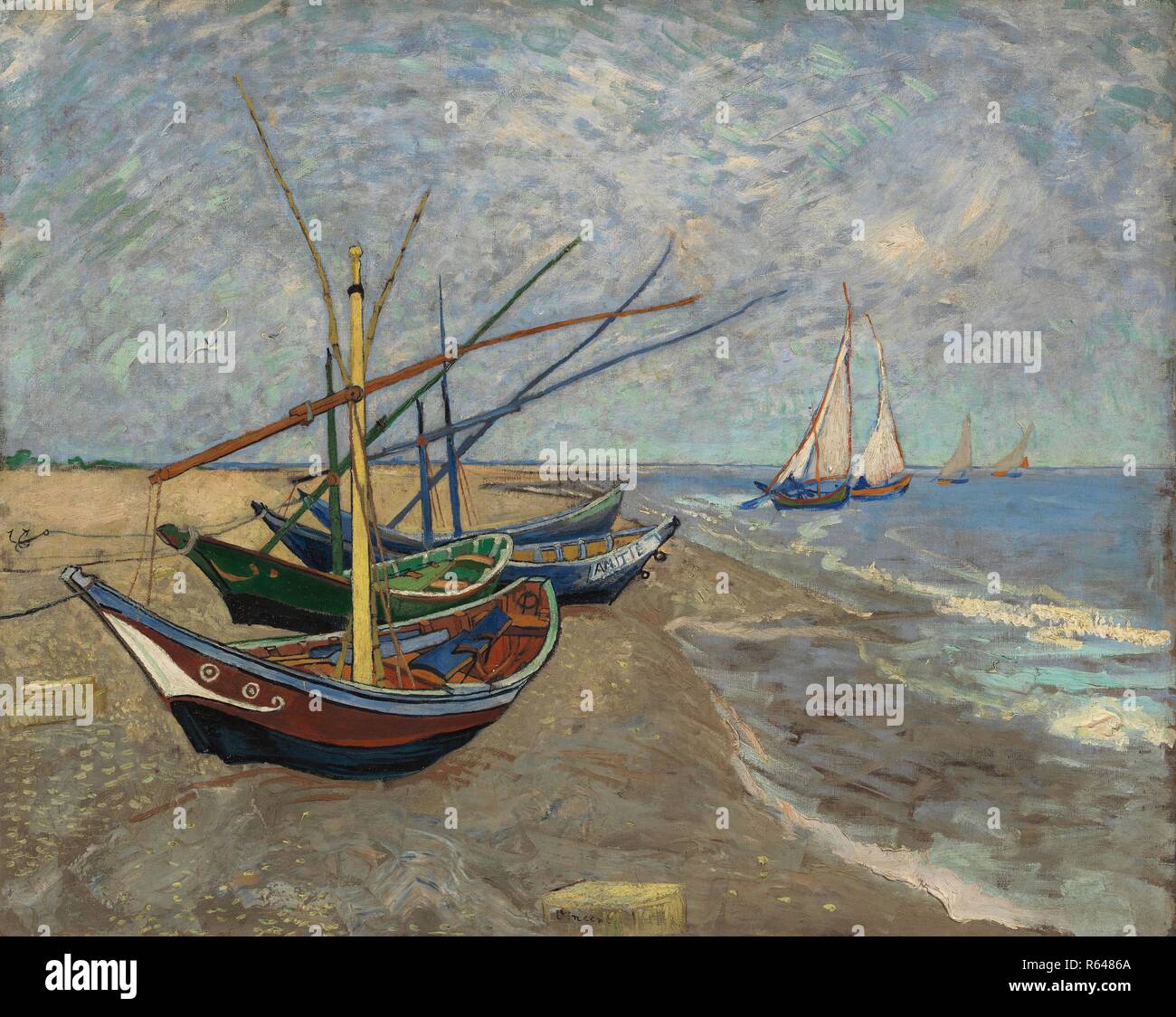 Barche di pescatori sulla spiaggia di Les Saintes-Maries-de-la-Mer. Data: giugno 1888, Arles. Dimensioni: 65 cm x 81,5 cm, 82,5 cm x 98,2 cm. Museo: Van Gogh Museum di Amsterdam. Autore: Van Gogh, Vincent. VINCENT VAN GOGH. Foto Stock