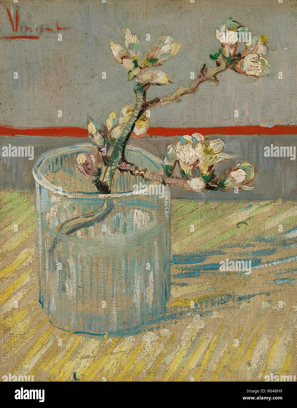 Rametto di fioritura mandorlo in un bicchiere. Data: Marzo 1888, Arles. Dimensioni: 24,5 cm x 19,5 cm, 34 cm x 28.7 cm. Museo: Van Gogh Museum di Amsterdam. Autore: Van Gogh, Vincent. VINCENT VAN GOGH. Foto Stock