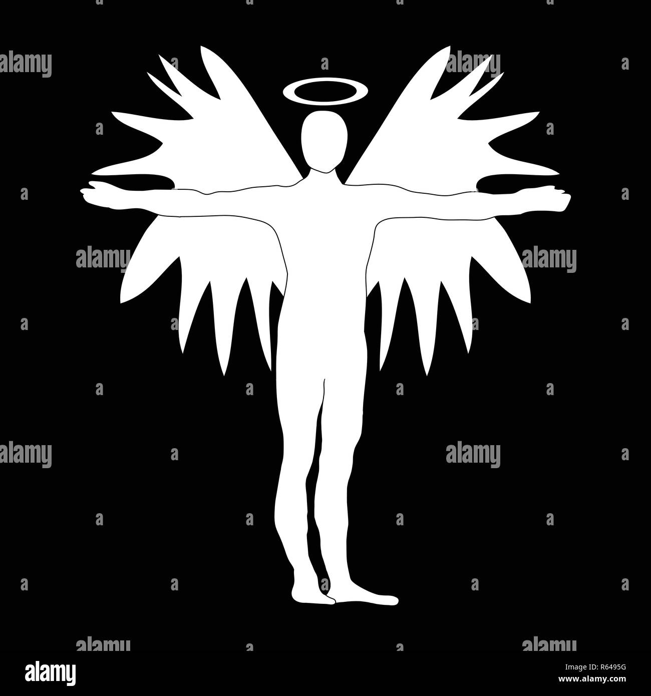 Christmas Angel silhouette bianca icona simbolo di Design. Vettore illustrazione di Natale isolato su sfondo nero. Angelo silhouette. Illustrazione Vettoriale