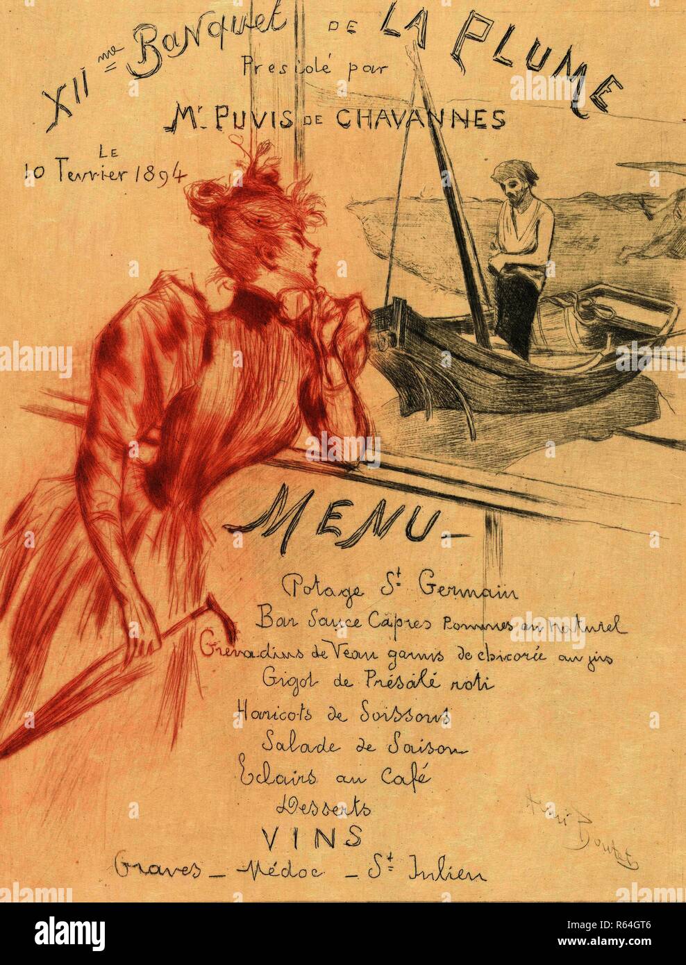 Menu ( XII banchetto de la Plume, 10 febbraio 1894). Dimensioni: 25,8 cm x 19,7 cm, 20 cm x 16 cm, 18,7 cm x 14,0 cm. Museo: Van Gogh Museum di Amsterdam. Autore: BOUTET, Henri. Foto Stock