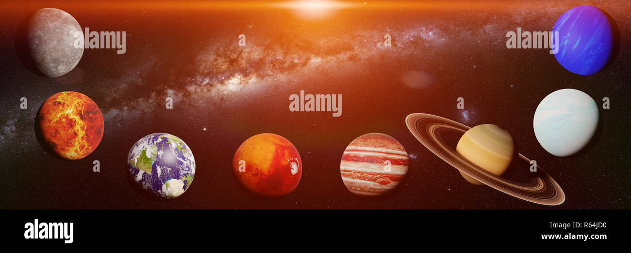 I pianeti del sistema solare illuminato dal sole Foto Stock