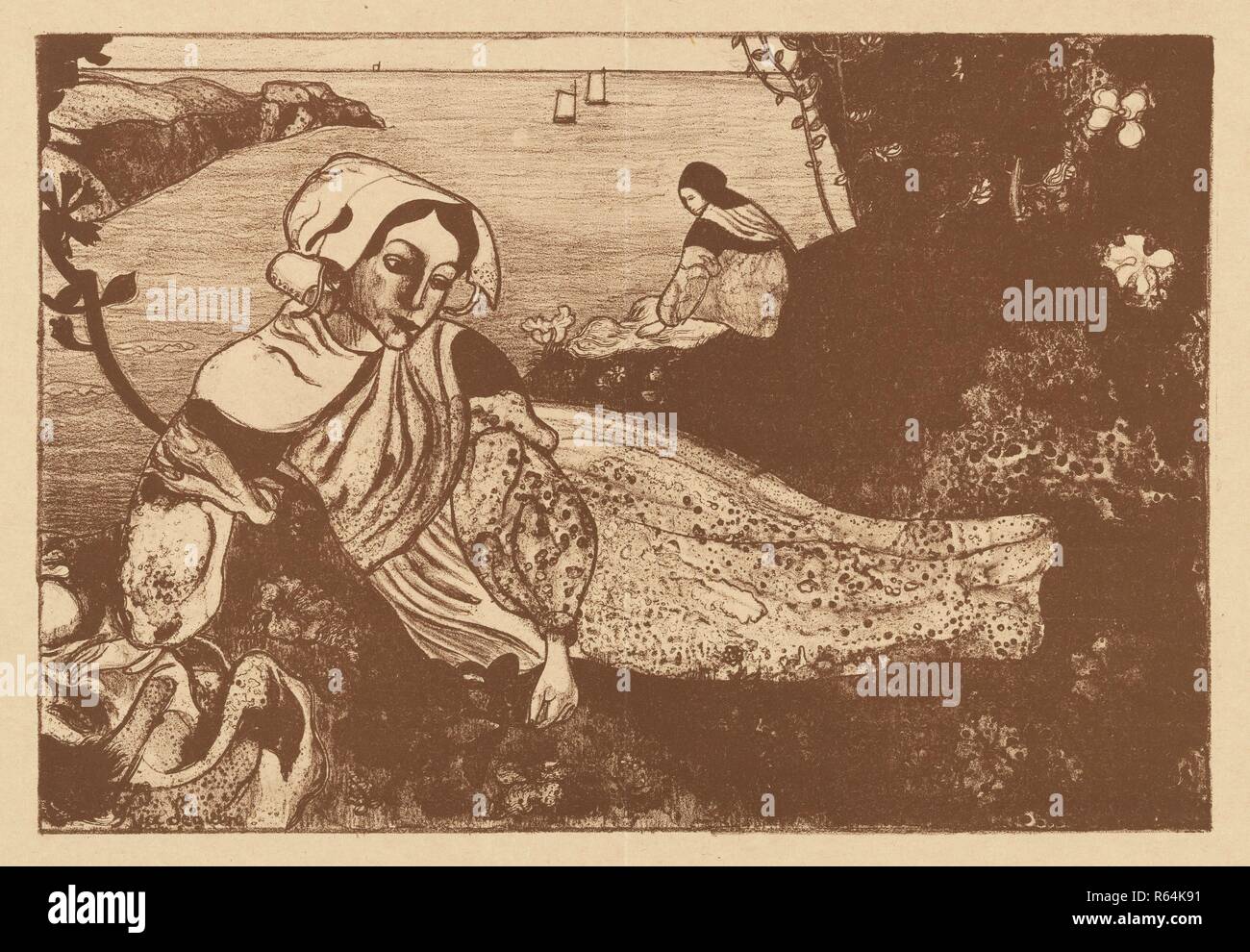 Giacente ragazza (molla) )(Femme couchée (La primavera)) dall'ufficiale l'Ymagier (januari 1895). Data: 1895. Dimensioni: 27,8 cm x 42,9 cm, 21,5 cm x 31,5 cm. Museo: Van Gogh Museum di Amsterdam. Autore: SEGUIN, Armand. Foto Stock