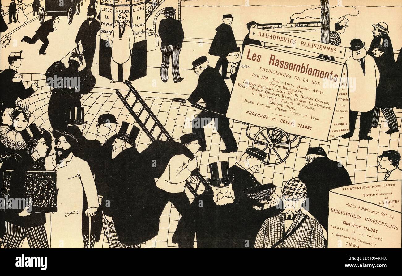 Artisti' prenota Badauderies Parisiennes: Les rassemblements, physiologie de la rue da Octave Uzanne. Dimensioni: 24,1 cm x 18,4 cm, 2,9 cm x 23.4 cm. Trenta photomechanical riproduzioni in bianco e nero in simili Japon, photomechanical riproduzioni e stampa tipografica Stampa in nero su carta intessuta e un frontespizio di piegatura con un photomechanical riproduzione in nero su carta vergata, legato in una custodia in pelle. Museo: Van Gogh Museum di Amsterdam. Autore: Bernard, Tristan. Fèlix Vallotton. Foto Stock