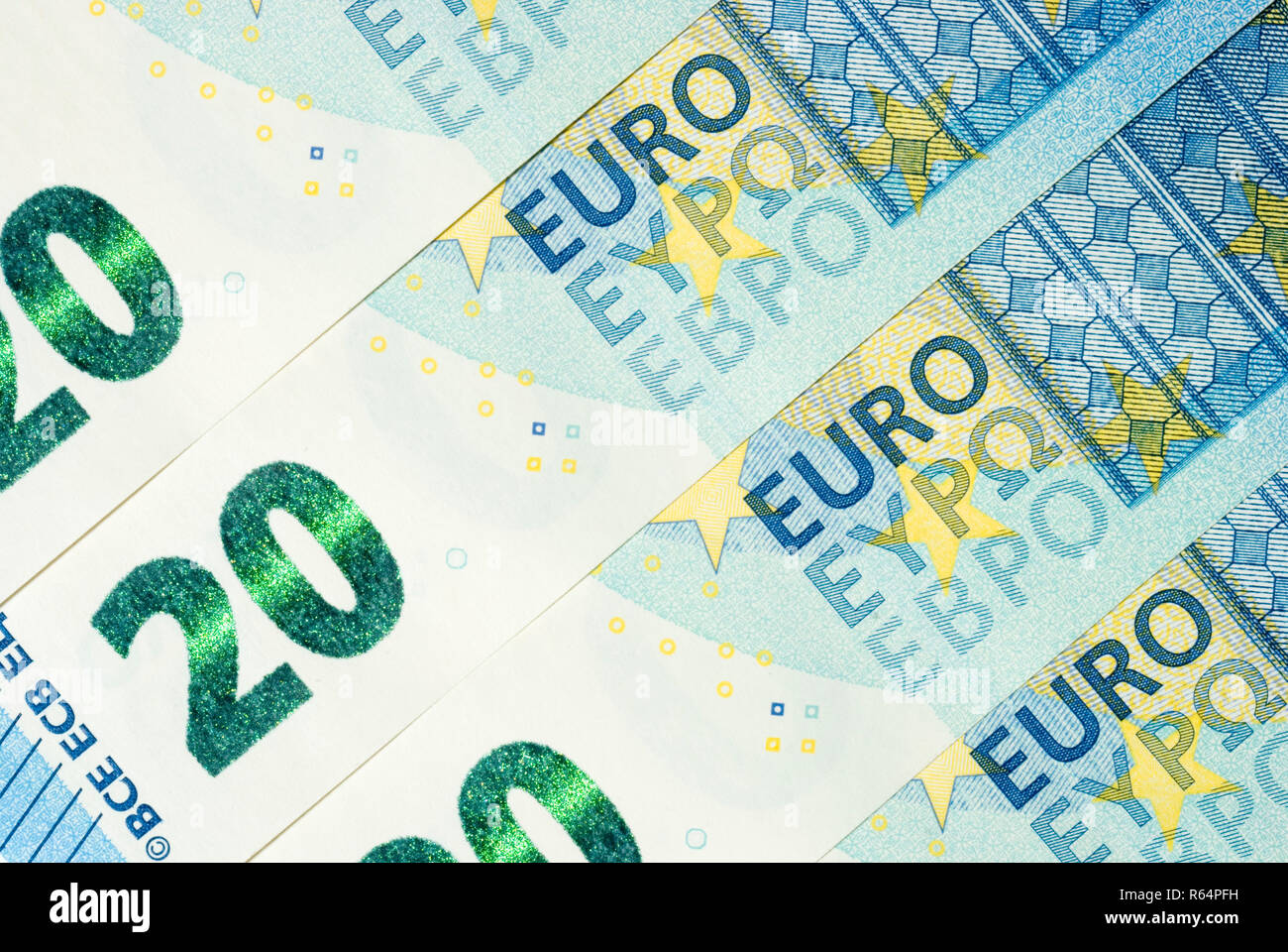 Venti le banconote in euro Foto Stock