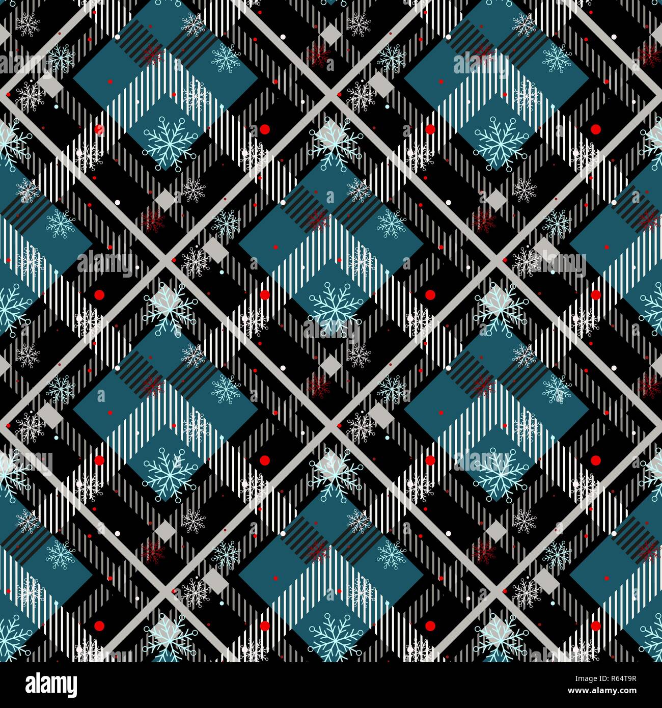 In Tartan Pattern Seamless sfondo. Rosso, nero, blu, beige e bianco a quadri con il simbolo del fiocco di neve, flanella Tartan Shirt pattern. Piastrelle alla moda Illustr vettore Illustrazione Vettoriale