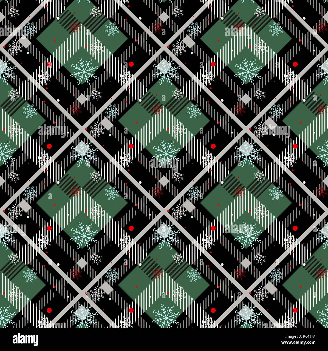 In Tartan Pattern Seamless sfondo. Rosso, nero, blu, beige e bianco a quadri con il simbolo del fiocco di neve, flanella Tartan Shirt pattern. Piastrelle alla moda Illustr vettore Illustrazione Vettoriale