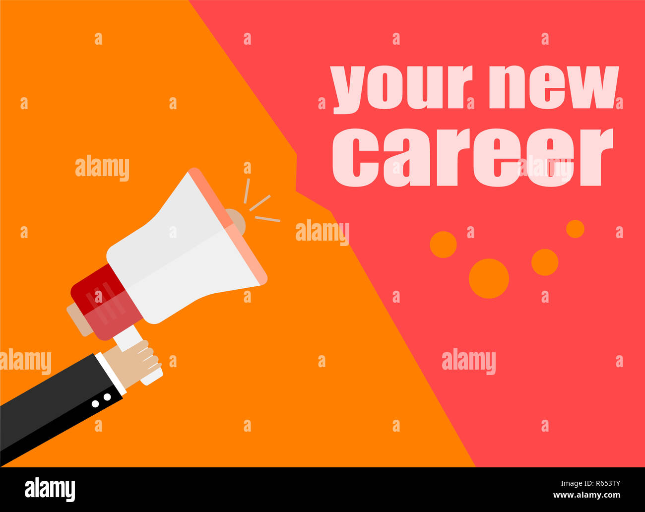 La tua nuova carriera. Design piatto concetto aziendale digital marketing business man holding megafono per il sito web e la promozione dei banners Foto Stock