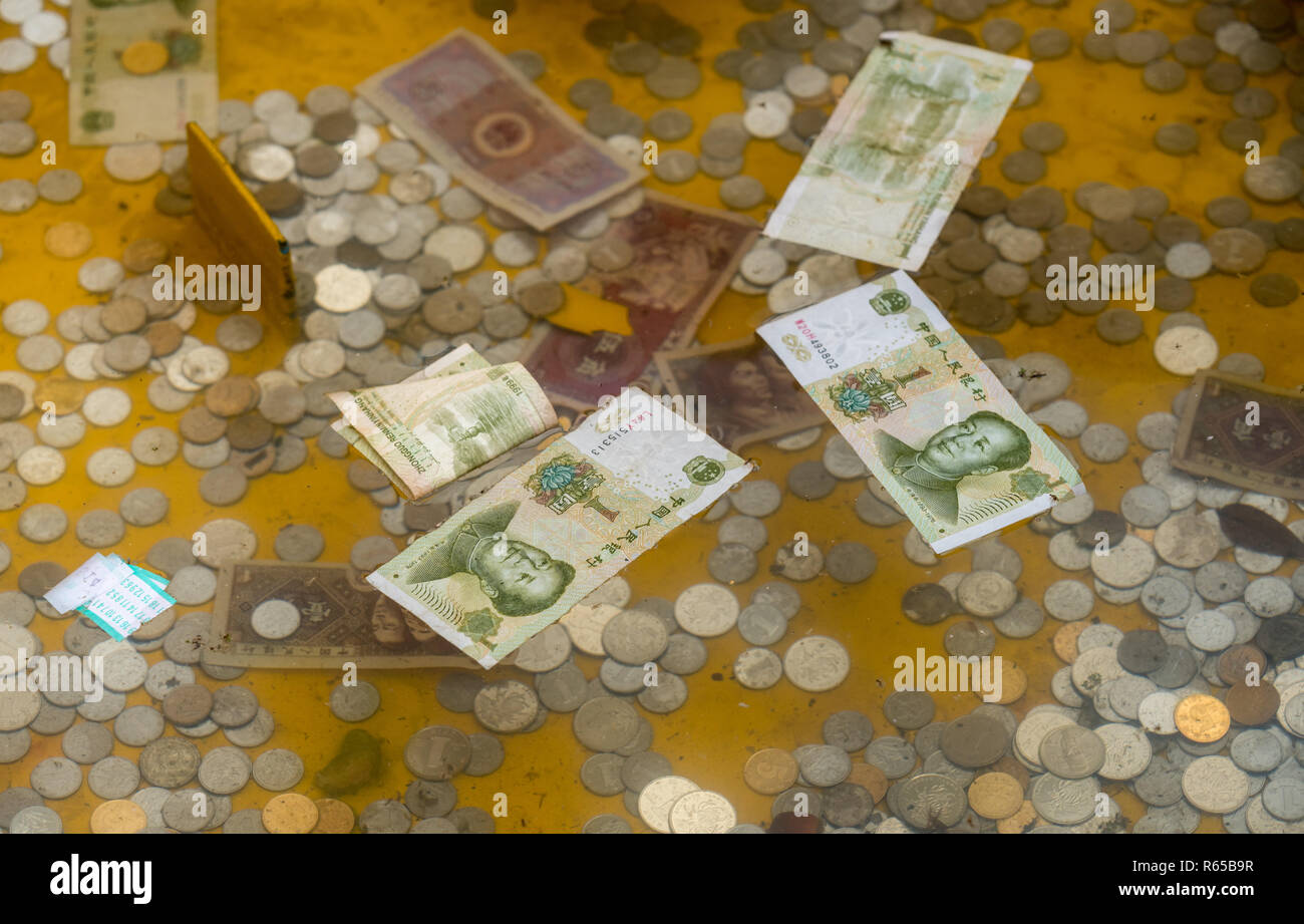 Le erogazioni liberali in denaro a Laoshan nei pressi di Qingdao Foto Stock