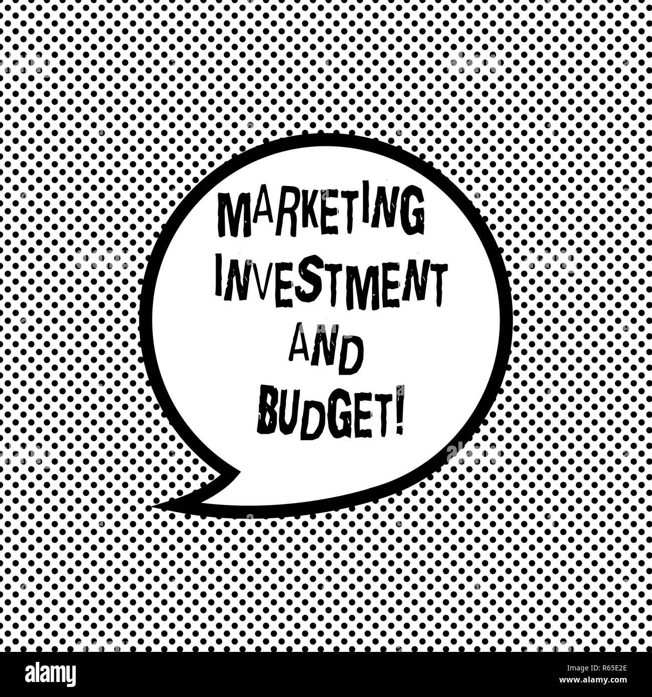 Scrittura testo scrittura di investimento di marketing e di bilancio. Concetto significato investire denaro in pubblicità promozioni vuoto discorso bolla adesivo con Bord Foto Stock