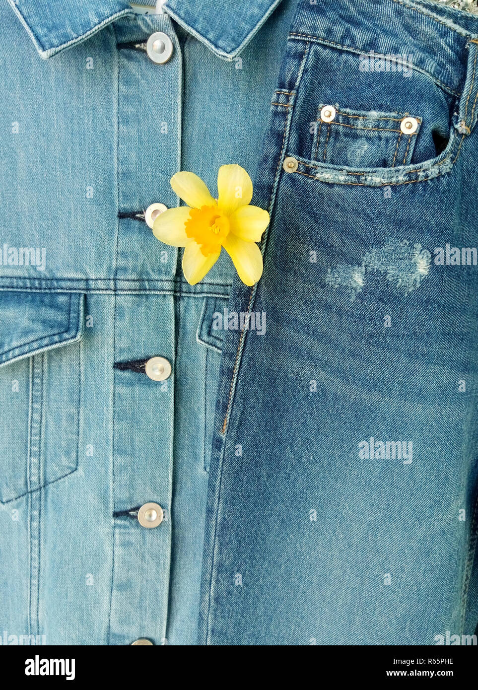 Doppia camicia denim e jeans, molla tendenza moda, fiore di vestiti Foto  stock - Alamy