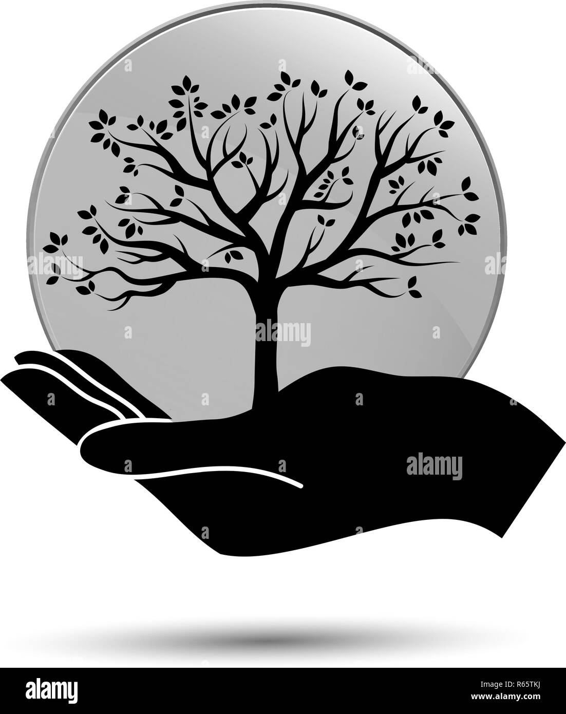 Mano con icona di albero. È possibile utilizzare per la natura cura logo logo ecologia e salute logo. Illustrazione Vettoriale