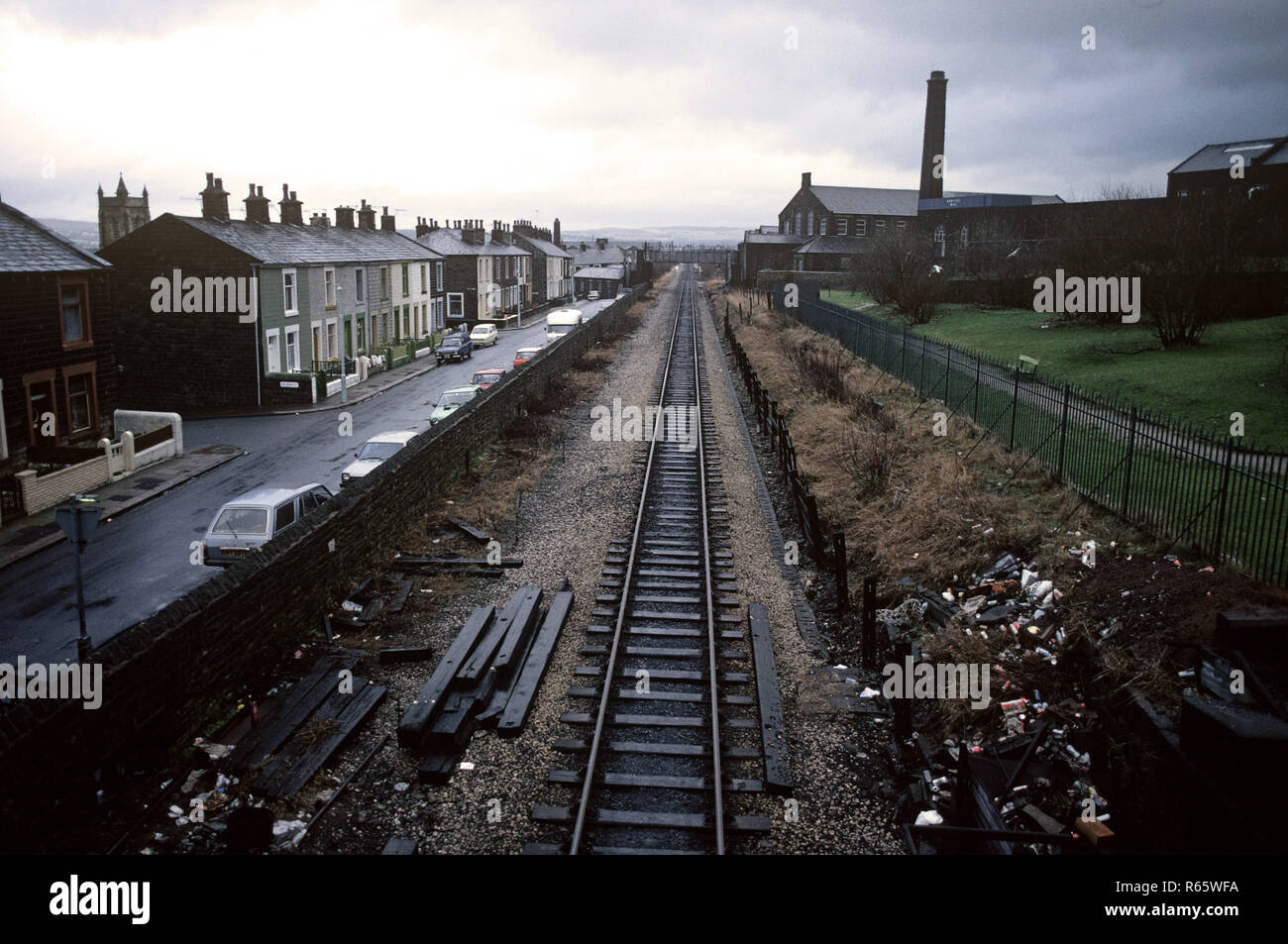 La British Rail Preston a Colne linea ferroviaria, Lancashire, Gran Bretagna Foto Stock