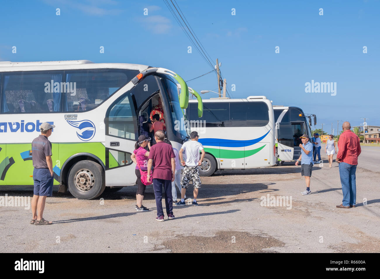 I turisti mill circa in attesa per i loro tour in autobus per riprendere il viaggio ad Havana Cuba. Foto Stock