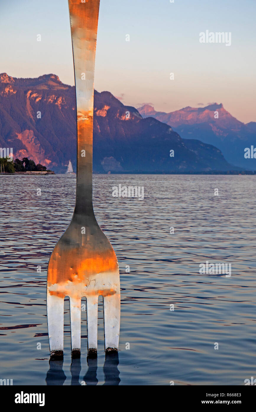 La forcella nel Lago Lemano a Vevey Foto Stock