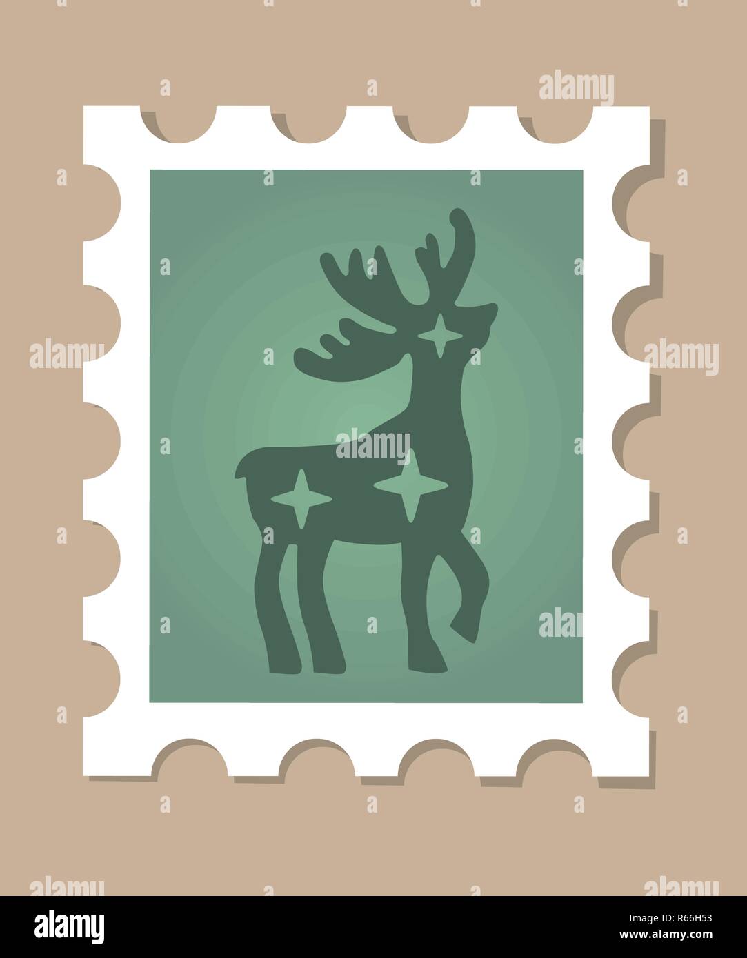 Natale francobollo con le renne - stile cartoon Illustrazione Vettoriale