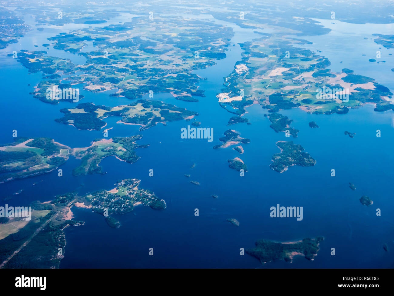 Vista aerea di isole sul lago Malar, Svezia. Foto Stock