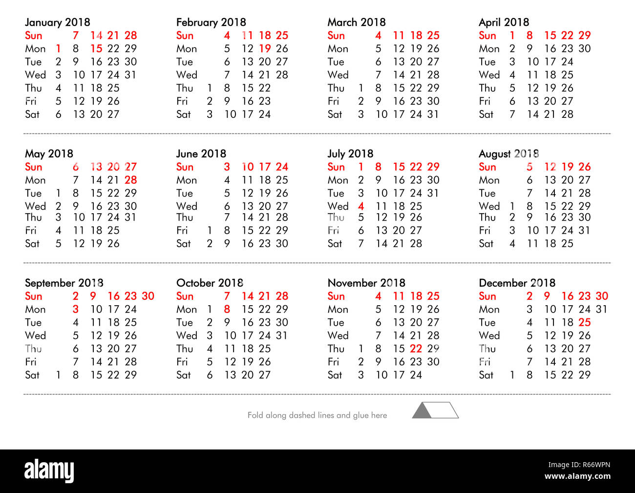 Piega DIY e colla anno 2018 Calendario - Stati Uniti d'America Foto Stock