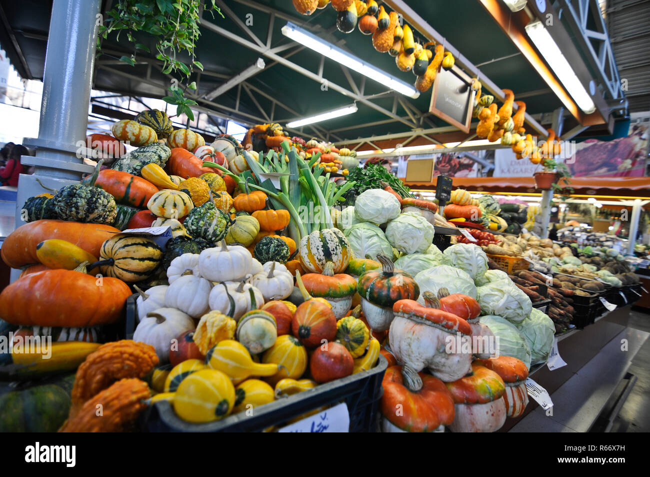 Negozio di verdure alla riga Mercato Centrale (Centraltirgus), Lettonia Foto Stock