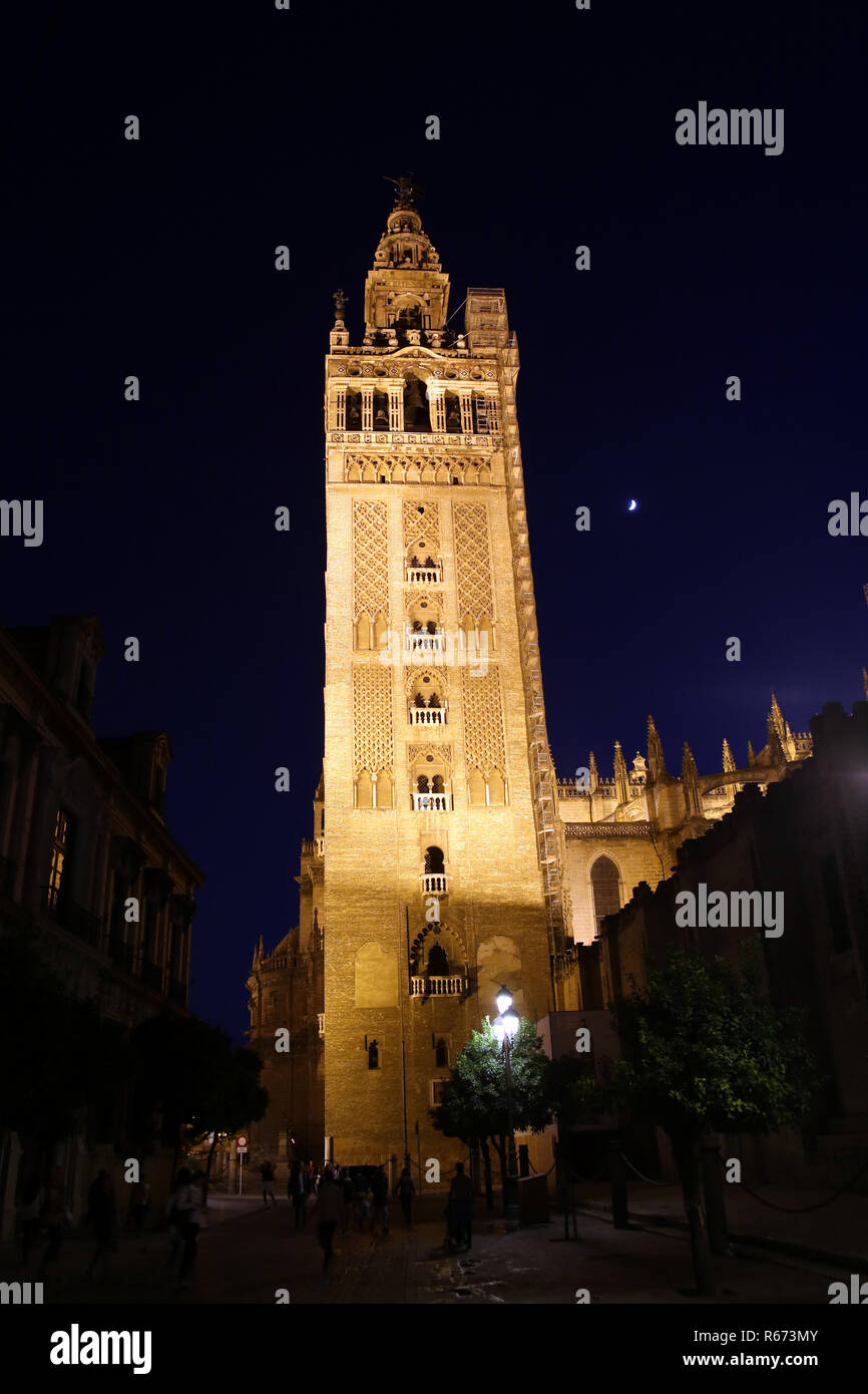 La Giralda - campanile della cattedrale di santa maria de la sede Foto Stock