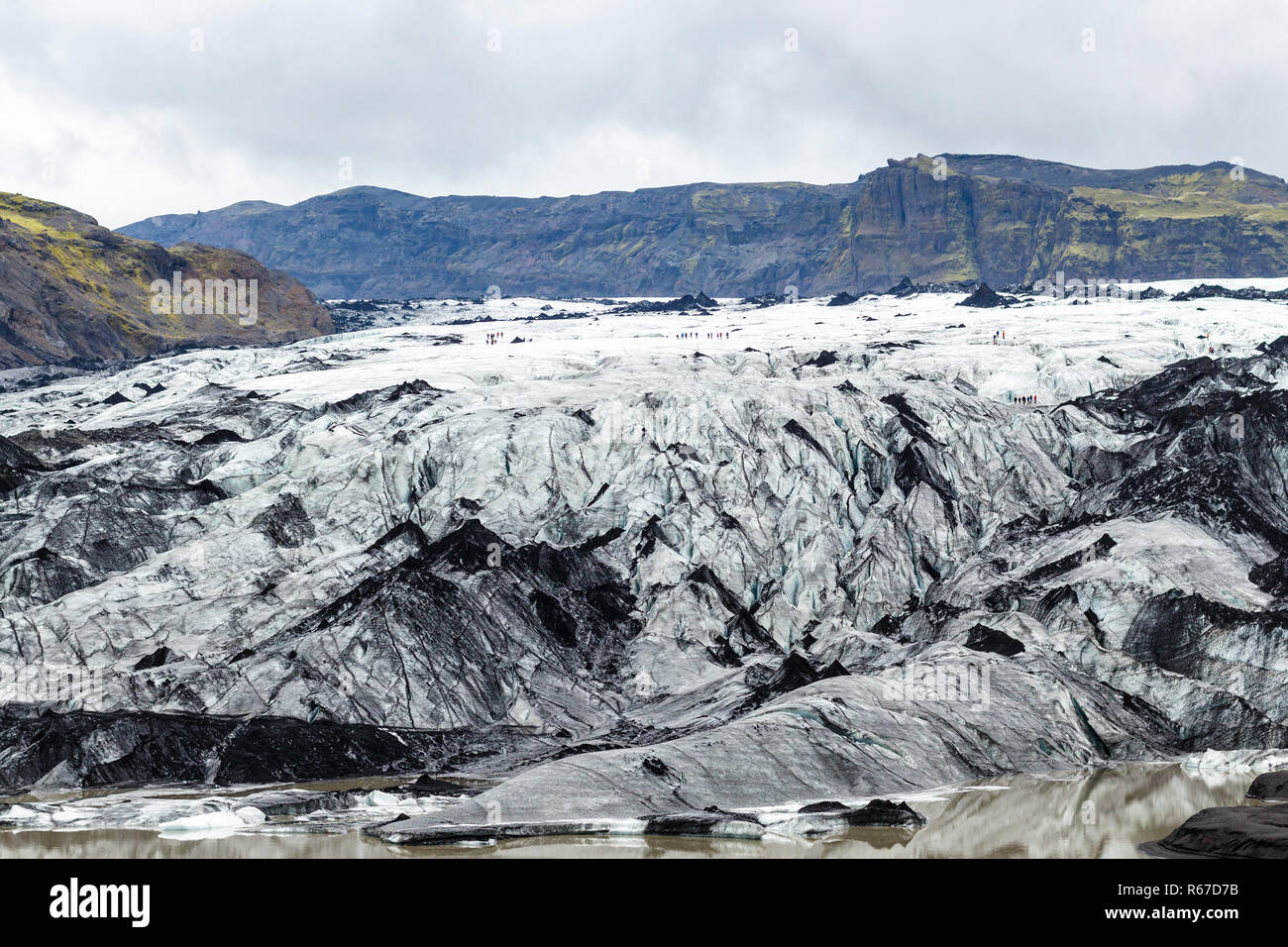 Superficie del ghiacciaio Solheimajokull nel mese di settembre Foto Stock