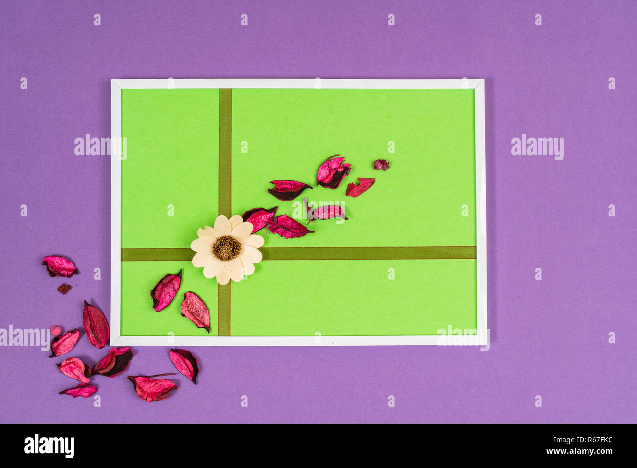 Composizione con fiori secchi su uno sfondo colorato Foto Stock