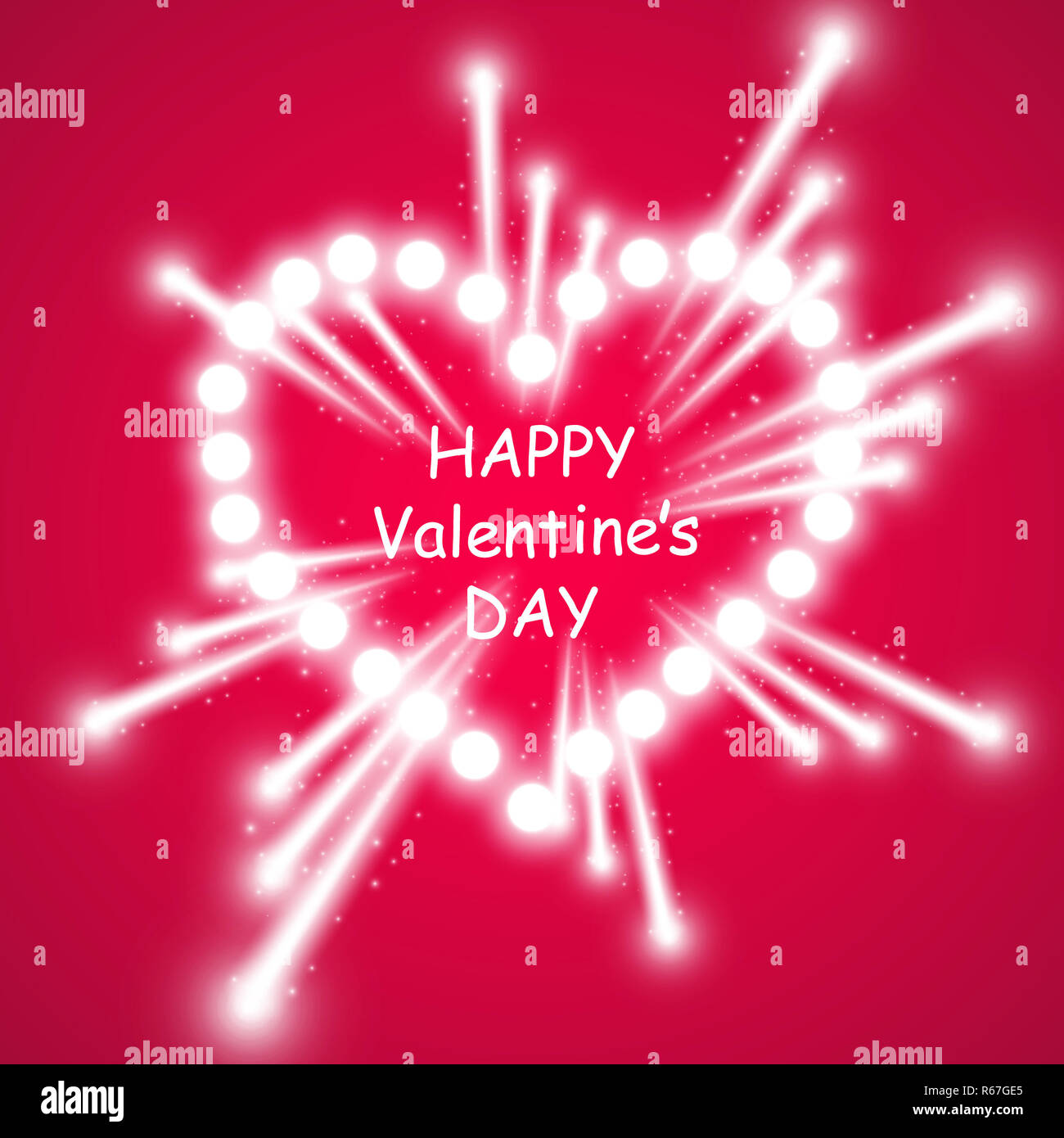 Cuore delle lampade ith fuochi d'artificio luminoso su sfondo rosa. Valentines Day card. Cuore con iscrizione ti amo. Illustrazione Vettoriale Foto Stock
