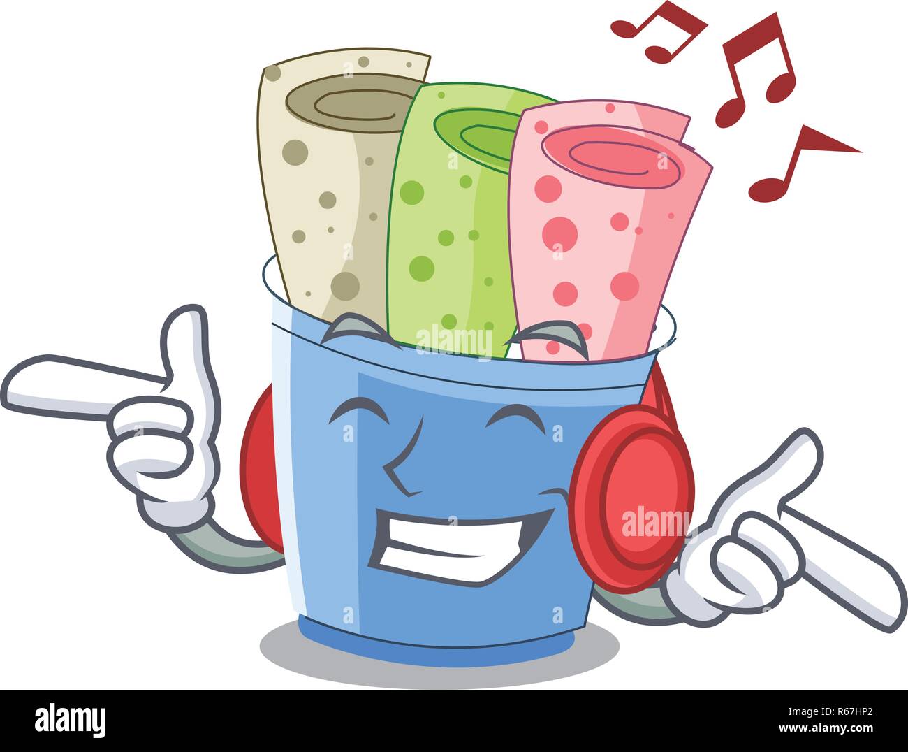 Ascolto di musica di gelato rotoli a tazze di cartoon illustrazione vettoriale Illustrazione Vettoriale