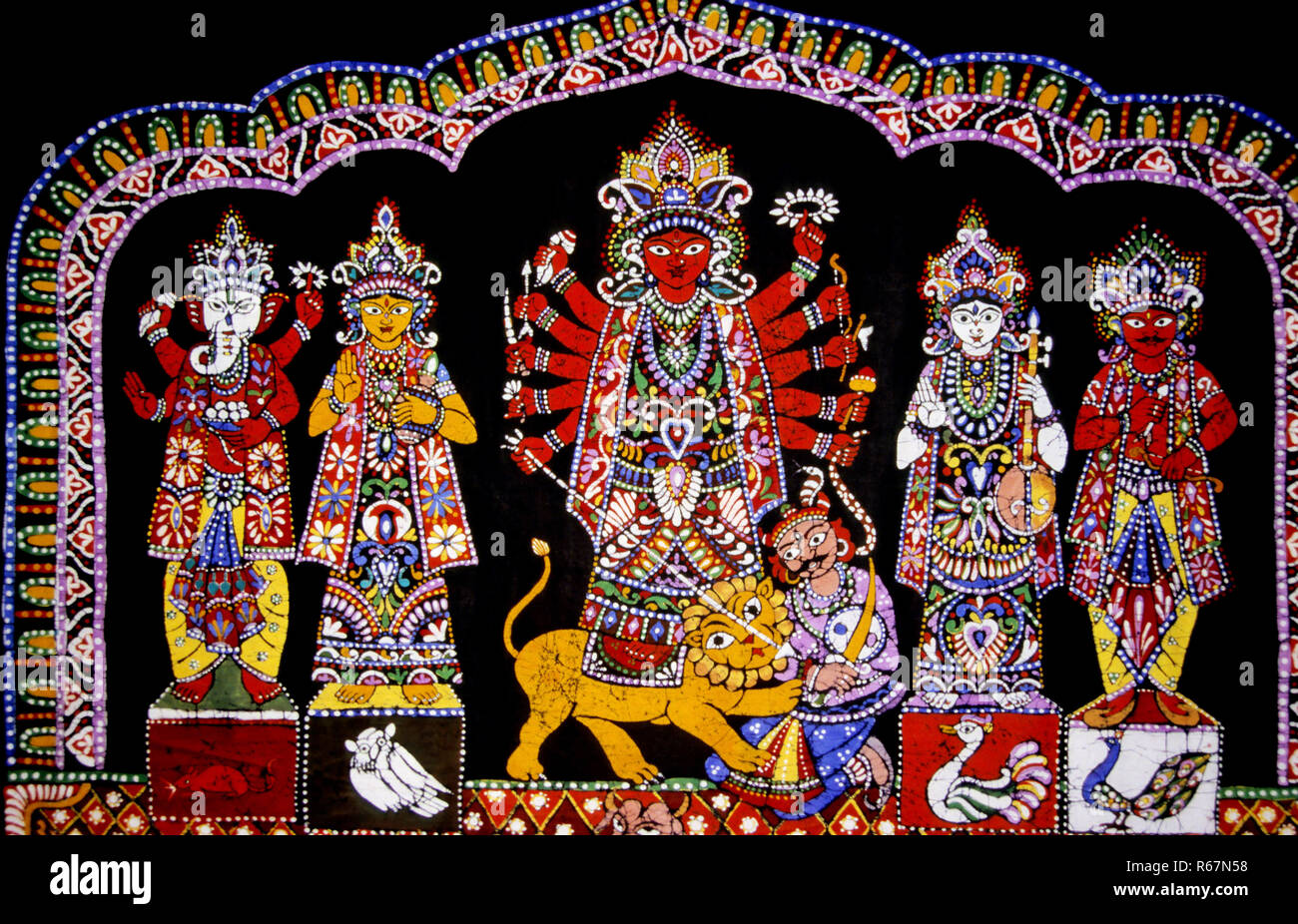 Devi Durga, pittura su tela Foto Stock