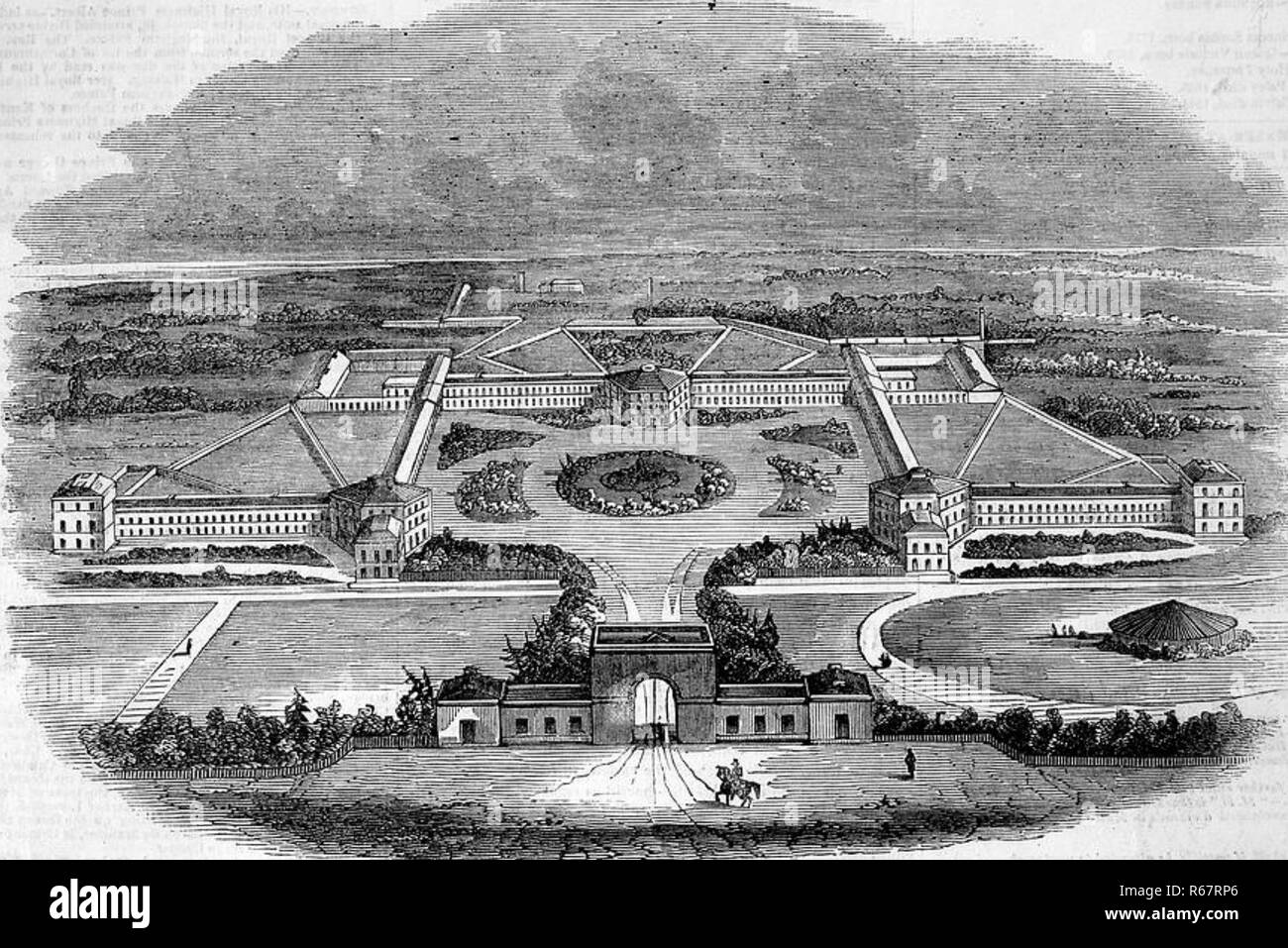 HANWELL MANICOMIO a Southall, a nord di Londra, 1840 circa. Ora il San Bernardo ospedale. Foto Stock