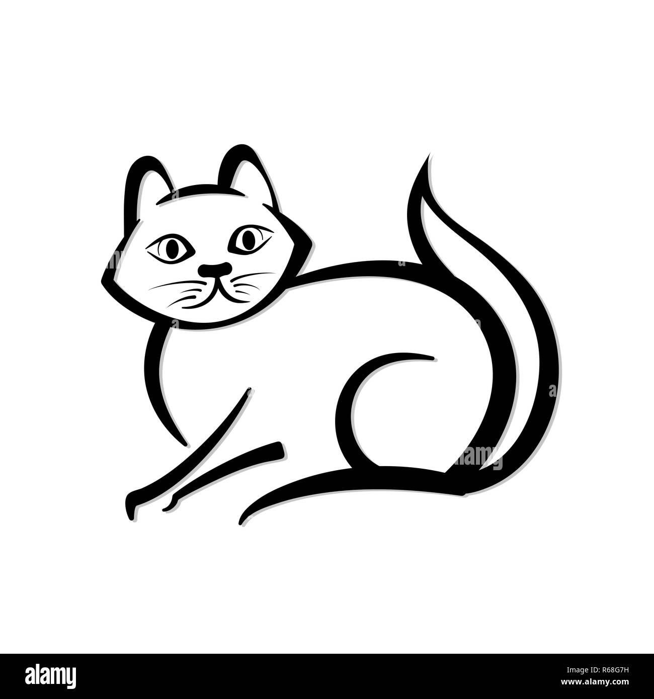 Icona astratta di un gatto. In bianco e nero il logo di pet. Illustrazione Vettoriale. Animale domestico. Illustrazione Vettoriale