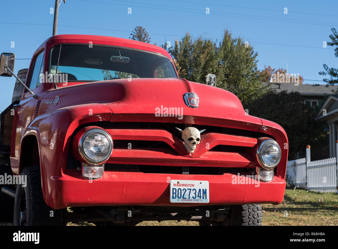 Old Ford Truck con cranio decorazione, Ritzville, Washington. Foto Stock