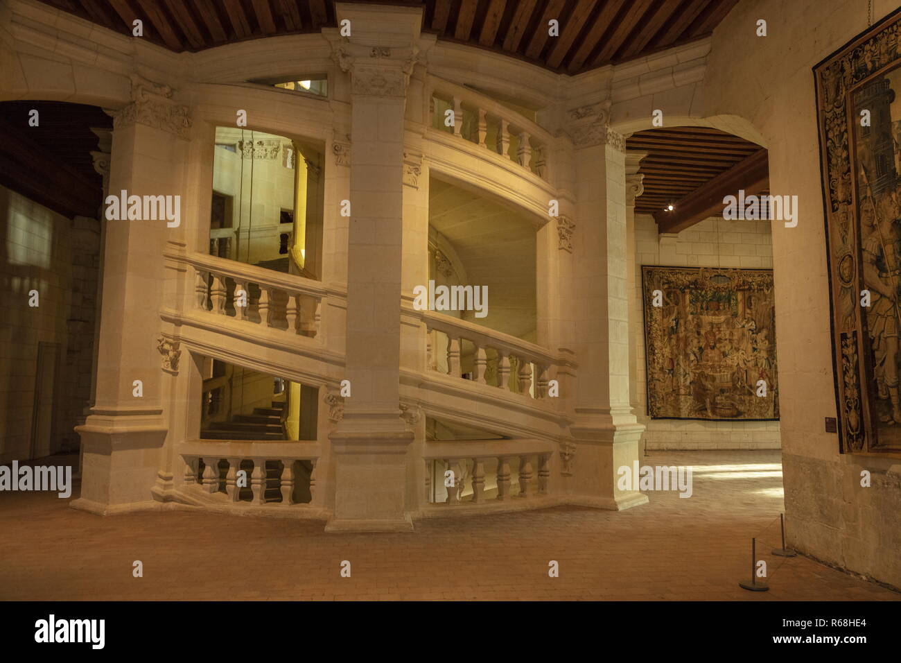Doppia scala elicoidale in Château de Chambord, Chambord, Loir-et-Cher, Francia, Foto Stock