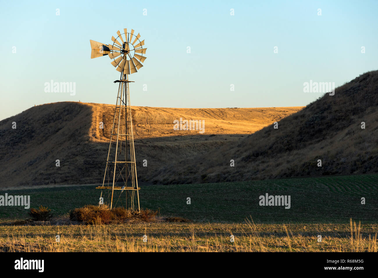 Vecchio mulino a vento sulla Palouse Prairie in Eastern Washington. Foto Stock